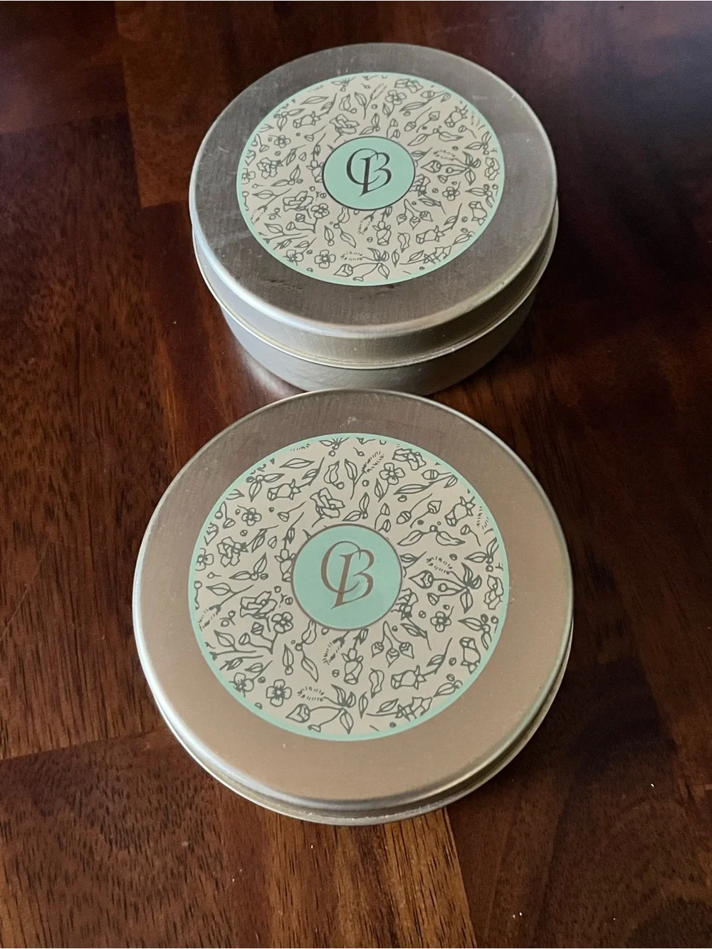 Decorative Silver Tin Candle with Mint Green Floral Label by